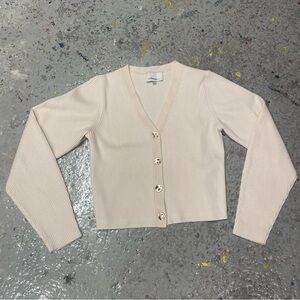 3.1 Phillip Lim Cream Ribbed V-Neck Button Cardigan